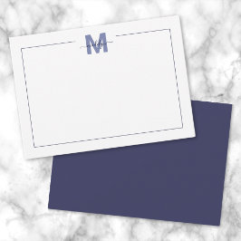 Navy Blue Eenvoudige Minimalistische Naam Monogram Notitiekaartje