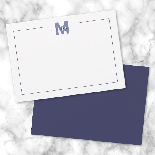 Navy Blue Eenvoudige Minimalistische Naam Monogram Notitiekaartje