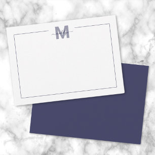 Navy Blue Eenvoudige Minimalistische Naam Monogram Notitiekaartje