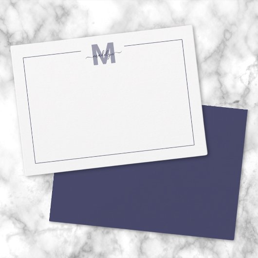 Navy Blue Eenvoudige Minimalistische Naam Monogram Notitiekaartje