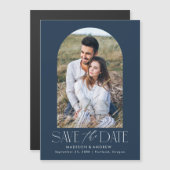 Navy blue | Eenvoudige moderne Arch-foto slaat de  Magnetische Uitnodiging (Voorkant / Achterkant)