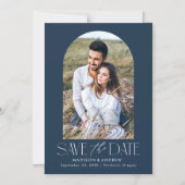 Navy blue | Eenvoudige moderne Arch-foto slaat de  Magnetische Uitnodiging (Voorkant)