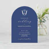 Navy Blue Eenvoudige Monogrammed Huwelijksuitnodig Kaart (Staand voorkant)