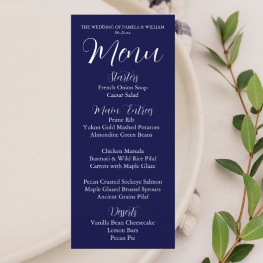 Navy Blue Eenvoudige Stijl Trouwdiner Menu
