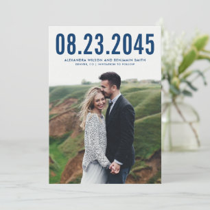 Navy Blue Eenvoudige typografie foto Save the Date