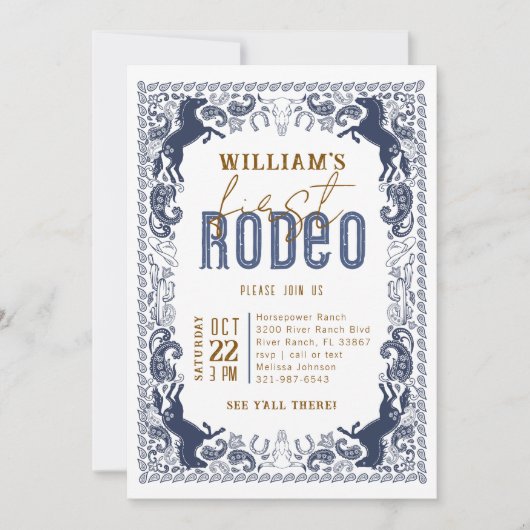 Navy Blue Eerste Rodeo Verjaardag Uitnodiging – We (Voorkant)