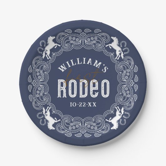 Navy Blue Eerste Rodeo Verjaardagspapier Borden – Papieren Bordje (Voorkant)