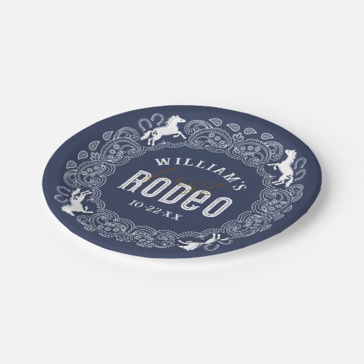 Navy Blue Eerste Rodeo Verjaardagspapier Borden – Papieren Bordje (Gekanteld)
