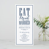 Navy Blue Eet, Drink en Wees Getrouwd Trouwen Programmakaart (Staand voorkant)