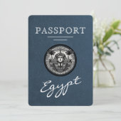 Navy Blue Egypt Passport Wedding Save the Date (Staand voorkant)