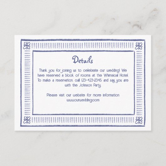 Navy Blue eigenzinnige speelse hand getekende brui Informatiekaartje (Voorkant)