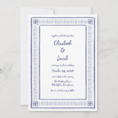 Navy Blue eigenzinnige speelse hand getekende brui Kaart (Voorkant)