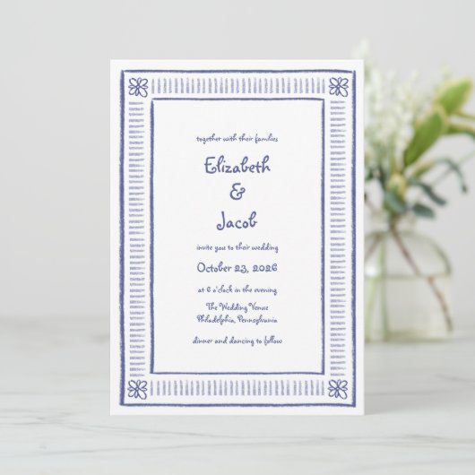 Navy Blue eigenzinnige speelse hand getekende brui Kaart (Staand voorkant)