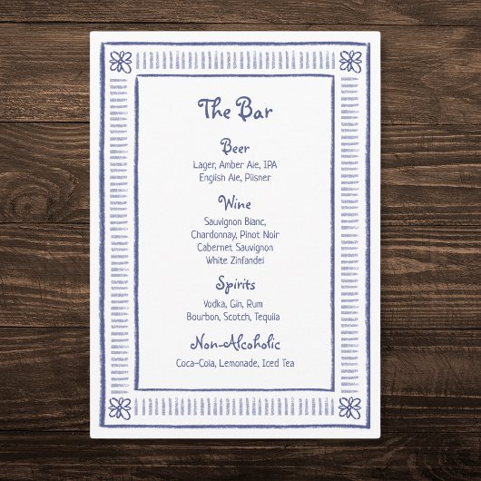 Navy Blue eigenzinnige speelse hand getekende brui Menu