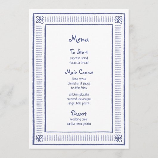 Navy Blue eigenzinnige speelse hand getekende brui Menu (Voorkant)