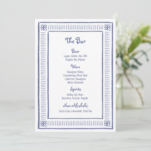 Navy Blue eigenzinnige speelse hand getekende brui Menu (Staand voorkant)