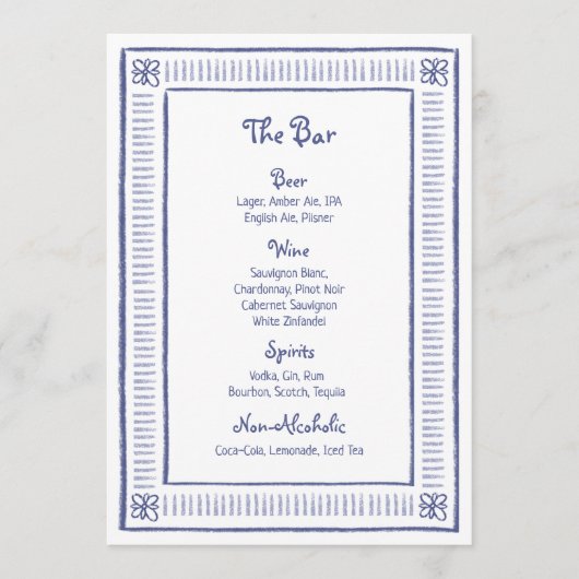 Navy Blue eigenzinnige speelse hand getekende brui Menu (Voorkant)