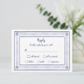 Navy Blue eigenzinnige speelse hand getekende brui RSVP Kaartje (Staand voorkant)