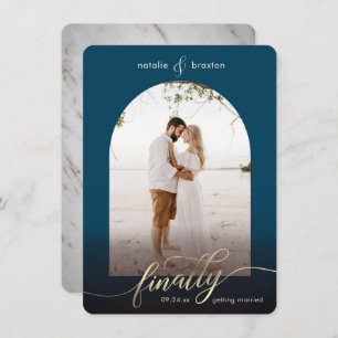 Navy Blue, eindelijk getrouwd en venster foto Save The Date