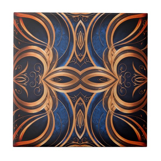 Navy Blue Elegance in Curved Symmetry Tegeltje (Voorkant)