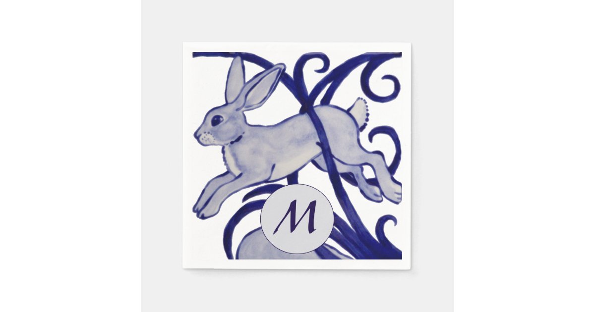 Navy Blue Elegant Art Deco Rabbit Monogram Servet | Zazzle.nl