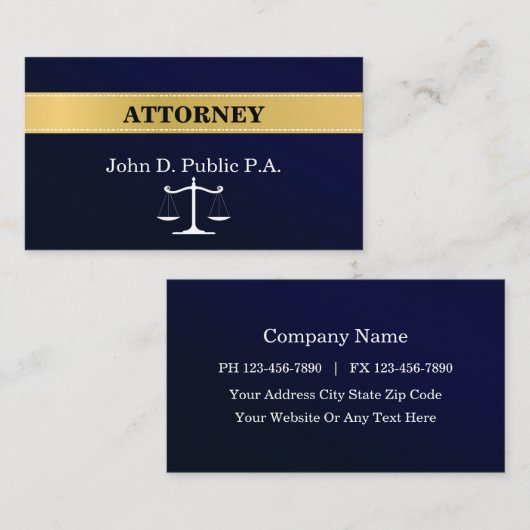 Navy Blue Elegant Attorney Visitekaartje (Voorkant / Achterkant)