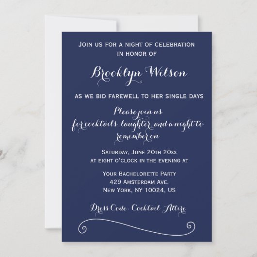 Navy Blue Elegant Bachelorette Kaart (Voorkant)