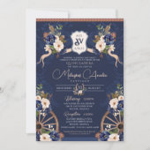 Navy Blue Elegant Baroque Charra Quinceanera Kaart (Voorkant)