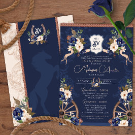 Navy Blue Elegant Baroque Charro Quinceanera Kaart
