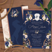 Navy Blue Elegant Baroque Charro Quinceanera Kaart