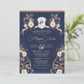 Navy Blue Elegant Baroque Charro Quinceanera Kaart (Staand voorkant)