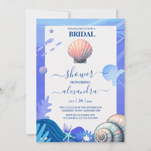 Navy Blue Elegant Beach Seashell Vrijgezellenfeest Kaart (Voorkant)