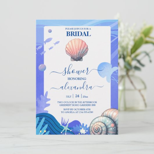 Navy Blue Elegant Beach Seashell Vrijgezellenfeest Kaart (Staand voorkant)