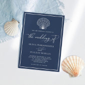 Navy Blue Elegant Beach Seashell Wedding Kaart