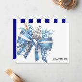 Navy Blue Elegant Big Bow Thank You Note Card Notitiekaartje (Voorkant / Achterkant in situ)