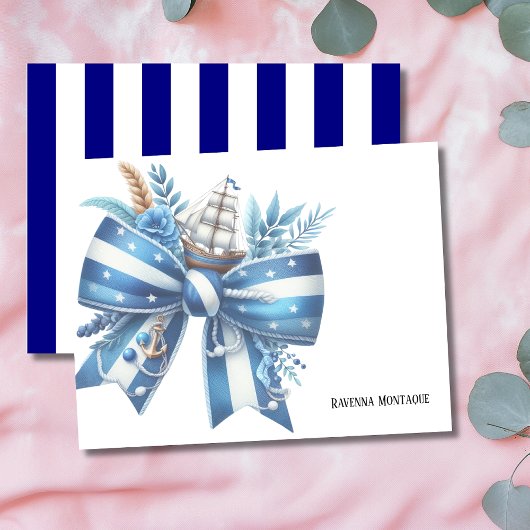 Navy Blue Elegant Big Bow Thank You Note Card Notitiekaartje