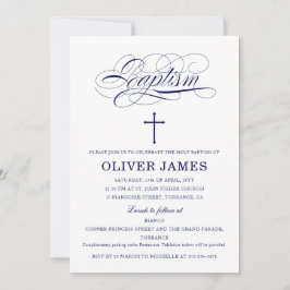Navy Blue Elegant Calligraphy Baptisme Kaart