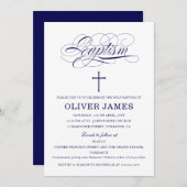 Navy Blue Elegant Calligraphy Baptisme Kaart (Voorkant / Achterkant)