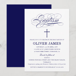 Navy Blue Elegant Calligraphy Baptisme Kaart