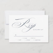 Navy Blue Elegant Calligraphy Black Tie Wedding RSVP Kaartje (Voorkant)