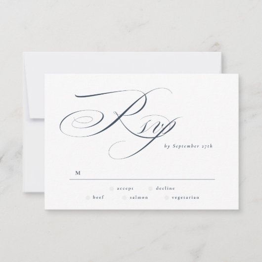 Navy Blue Elegant Calligraphy Black Tie Wedding RSVP Kaartje (Voorkant)