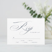 Navy Blue Elegant Calligraphy Black Tie Wedding RSVP Kaartje (Staand voorkant)