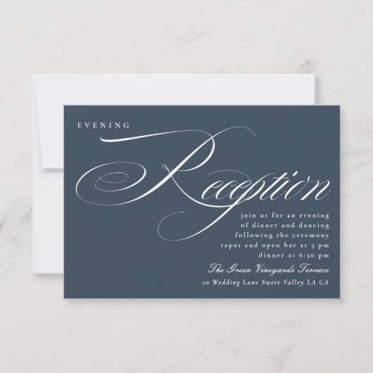 Navy Blue Elegant Calligraphy Wedding Reception Kaart (Voorkant)