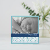 Navy blue elegant damask happy Hanukkah vakantie Feestdagenkaart (Staand voorkant)