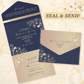 Navy Blue Elegant Fall Wedding All In One Uitnodiging