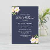Navy Blue Elegant Floral Bridal Shower Kaart (Staand voorkant)