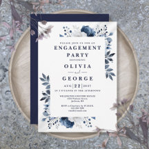 Navy Blue Elegant Floral Engagement Party