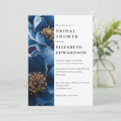 Navy Blue Elegant Floral QR Code Vrijgezellenfeest Kaart (Staand voorkant)
