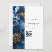 Navy Blue Elegant Floral QR Code Vrijgezellenfeest Kaart (Achterkant)