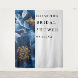 Navy Blue Elegant Floral Vrijgezellenfeest Achterg Wandkleed